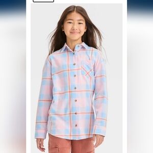 Girls' Oversized Flannel Button-Down Shirt - Art Class's Pink Plaid XL NWT